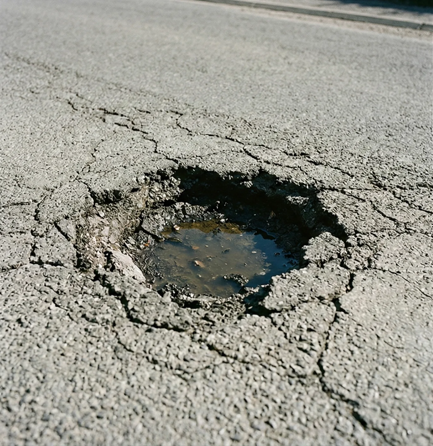 Nid de poule profond sur asphalte